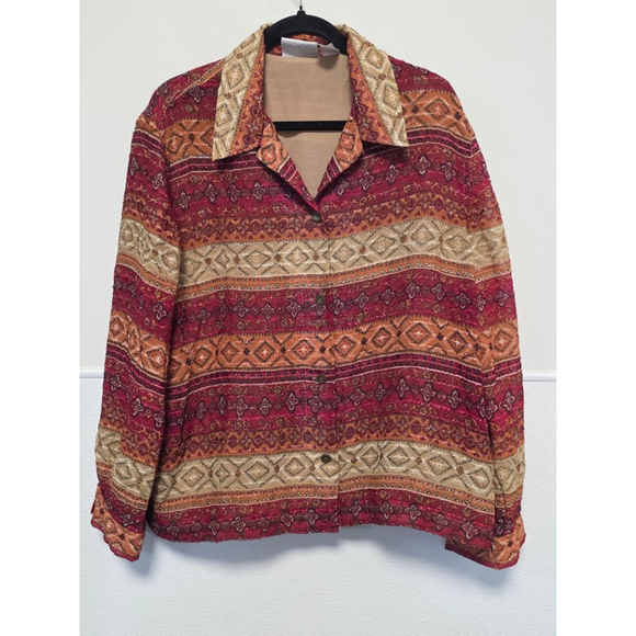 Alfred Dunner Tops - Women's Alfred‎ Dunner Red Beige Patterned Button Down Shirt Size 18
